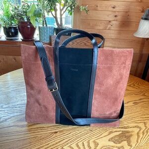 Fossil Carmen Tote in Brown & Black Suede